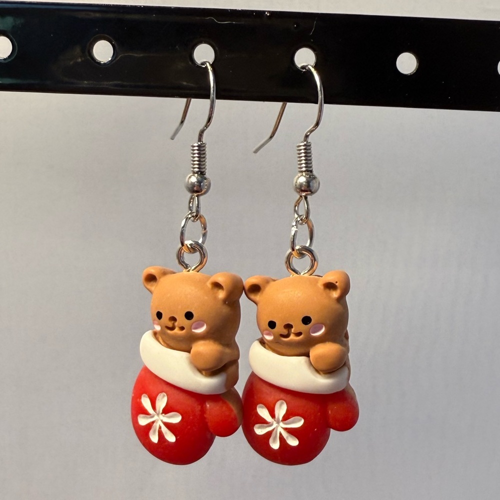 Christmas Stocking With Teddy Bear Earrings